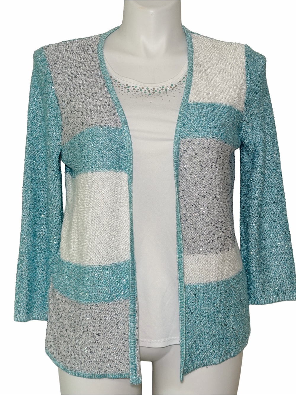 Vintage sequin Patchwork glitter long cardigan medium 90s revival grandmacore